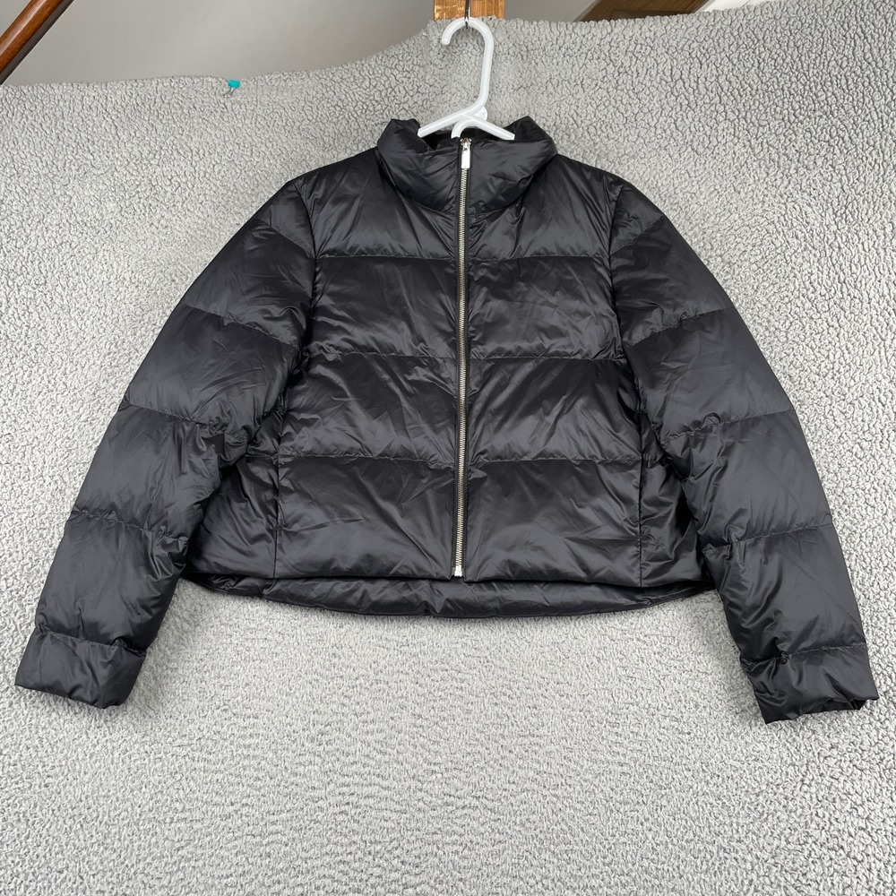 Theory Puffer Jacket Womens M Black Aline Crop Jkt P Polished Nylon Down Fill